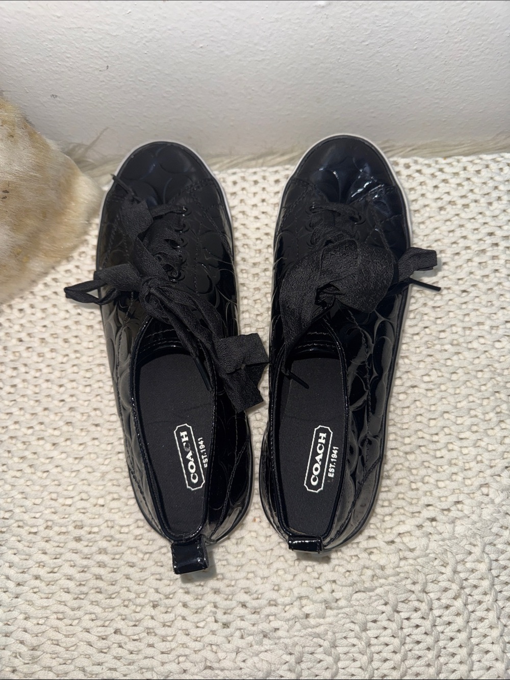 Coach Black Patent Quilted Ribbon Lace Sneakers - Picture 5 of 6